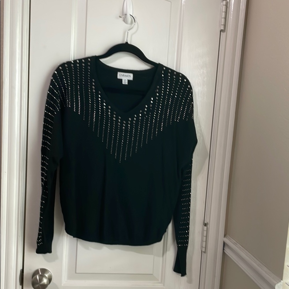 Carmen Marc Valvo Black Knit Top
